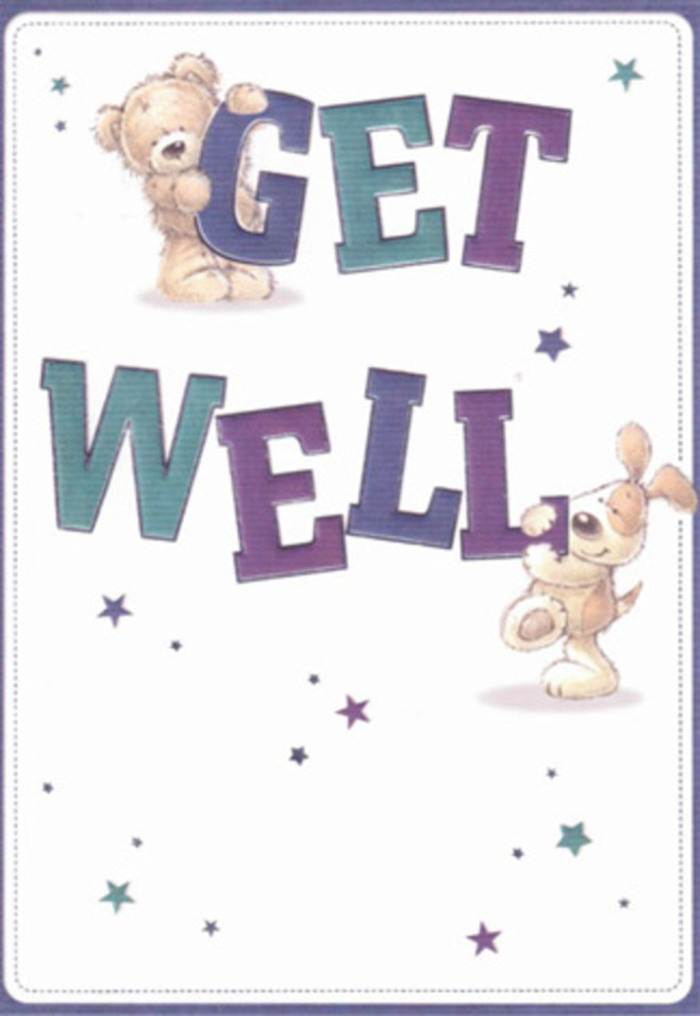Here's a card that sings with gentle encouragement and local Hornsey charm, beautifully illustrated with a soft, fluffy bear and an attentive puppy sharing a joyful get well greeting. Across a creamy white canvas, lively stars scatter about-each one, in its subtle violet and turquoise hues, floats through the air like good wishes sent down Tottenham Lane. Bold, assured letters in rich purples and aquas invite a sense of celebration, reminiscent of the vibrant spirit that fills Rosebery Gardens in spring. There's a tactile artistry to the scene: you can almost feel the plush bear's embrace and the puppy's velvety ears, all rendered in pastel strokes that tempt the fingertips. The overall ambience, light and airy yet grounded by the confident typography, mirrors the way a carefully arranged bouquet from Flowers Hornsey can fill a room with hope. Sending this card is like sending a ray of gentle reassurance-the kind that promises brighter days ahead for anyone recovering nearby, whether at home near Priory Park or just around Hornsey Green.