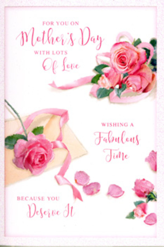 The image shows an elegant Mother's Day card styled as though a florist in Hornsey had arranged a bouquet directly onto the paper. At one corner, a trio of fully opened pink roses forms the focal point, their petals overlapping in lush, concentric layers that range from pale blush at the edges to richer pink tones toward their centres. Around them, smaller clusters of similar roses and gently scattered petals spread outward, creating a sense of movement across the card, like rose petals carried on a soft breeze through the paths of Priory Park. The background is a smooth, light cream or white, allowing every shade of pink to stand out clearly without distraction. Woven through the blooms is a slender pastel ribbon, curling and looping with natural ease, reminiscent of the finishing touch added when tying a bouquet bound for delivery around Hornsey, Crouch End, or Muswell Hill. Hand-lettered script in a flowing style overlays and frames the flowers, spelling out a warm Mother's Day greeting that seems to hover above the petals rather than sit flat on the surface. The light falling on the card is gentle and diffused, similar to soft daylight through a window on a quiet Sunday, giving the roses a subtle sheen and rounding their form. Taken together, the roses, ribbon, and script evoke the feeling of a lovingly prepared gift, symbolising comfort, beauty, and the enduring grace of maternal love.