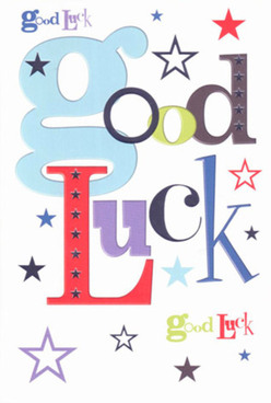 This beautifully designed good luck card, often chosen by Flowers Hornsey for thoughtful deliveries across the area, brims with personality and confidence. Set against a spotless white backdrop reminiscent of sunlit window sills along Tottenham Lane, each letter of 'Good Luck' is rendered in a lively dance of oversized baby-blue, robust reds, deep purples, and hints of mossy green. Scattered throughout are stars in indigo, navy, lavender, and sky-blue-like fragments of Hornsey's evening sky after a community celebration. The eclectic fonts pulse with anticipation, mirroring the excitement felt before an important event: a local exam, a performance at Hornsey Town Hall, or even a neighbour's move. The card's slick, high-quality feel offers a tactile pleasure, echoing the comfort of fine floral paper beneath one's touch. It's a tangible form of encouragement, carrying with it the hopes, support, and cheerful energy that's become a Hornsey hallmark, ready to inspire and uplift every recipient's path forward.