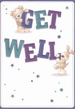 A cheerful and thoughtfully designed get well card radiates charm and optimism, perfect for brightening grey days in Hornsey. Two adorable friends-a teddy bear and a floppy-eared puppy-spring off the page, their playful poses gently holding and balancing the bold, colourful 'Get Well' lettering. Hues of indigo and teal leap confidently from the card, standing out against a soft cream background like wildflowers along the New River Path. Scattered star motifs in shades of blue and purple twinkle around the pair, creating an uplifting and whimsical atmosphere reminiscent of childhood evenings on Hornsey's green spaces. The illustrated fur of the bear and puppy appears irresistibly soft, suggesting comfort that's almost tangible-echoing those tender, restorative moments found in a thoughtful Hornsey bouquet. With its tender artwork and lively palette, this card becomes more than a message-it's a little gift of encouragement, warmth, and heartfelt care from the heart of North London.